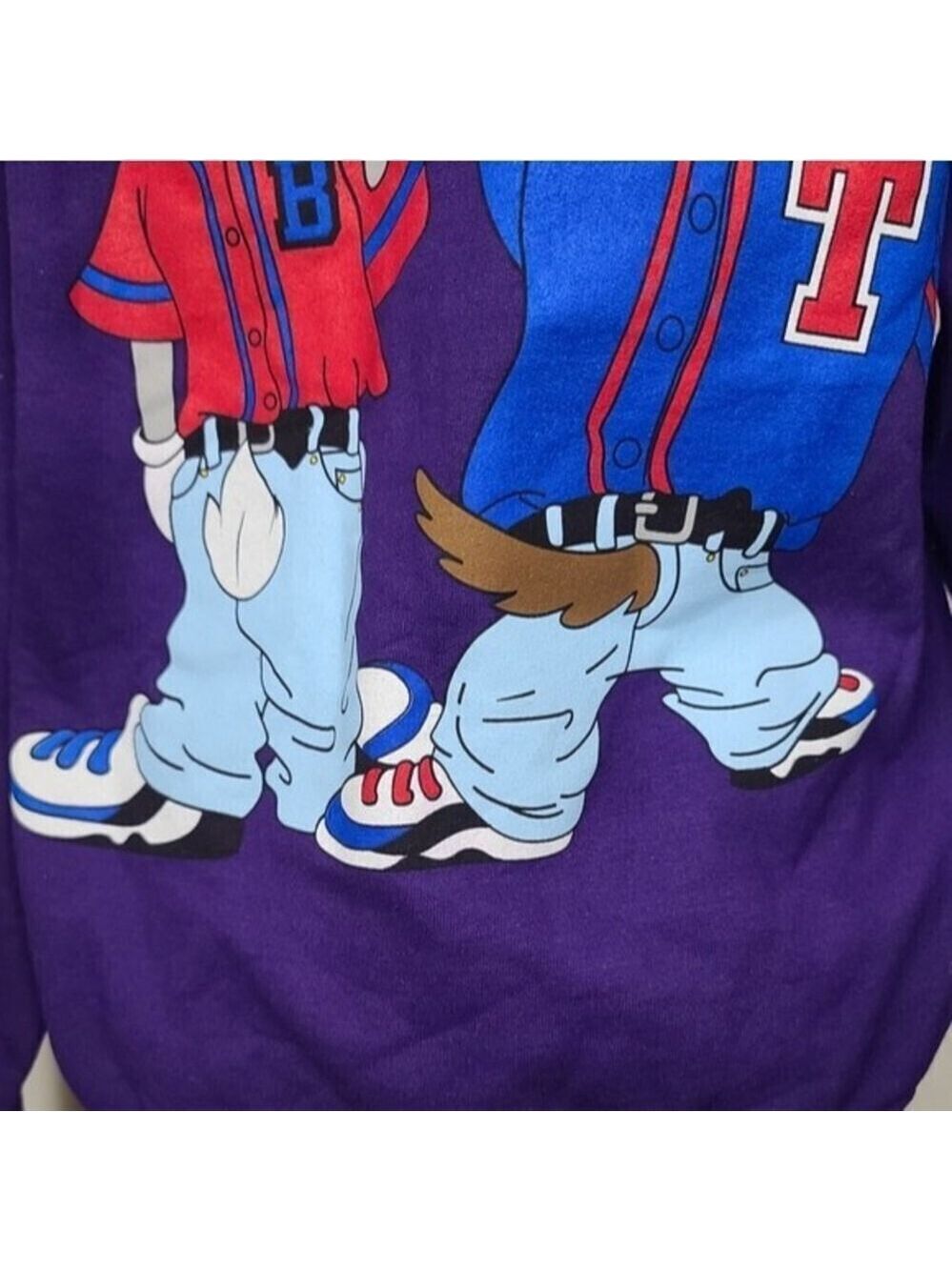 Looney Tunes Bugs Bunny Tasmanian Devil Baseball Purple Crewneck Vintage Sweater - Picture 7 of 8